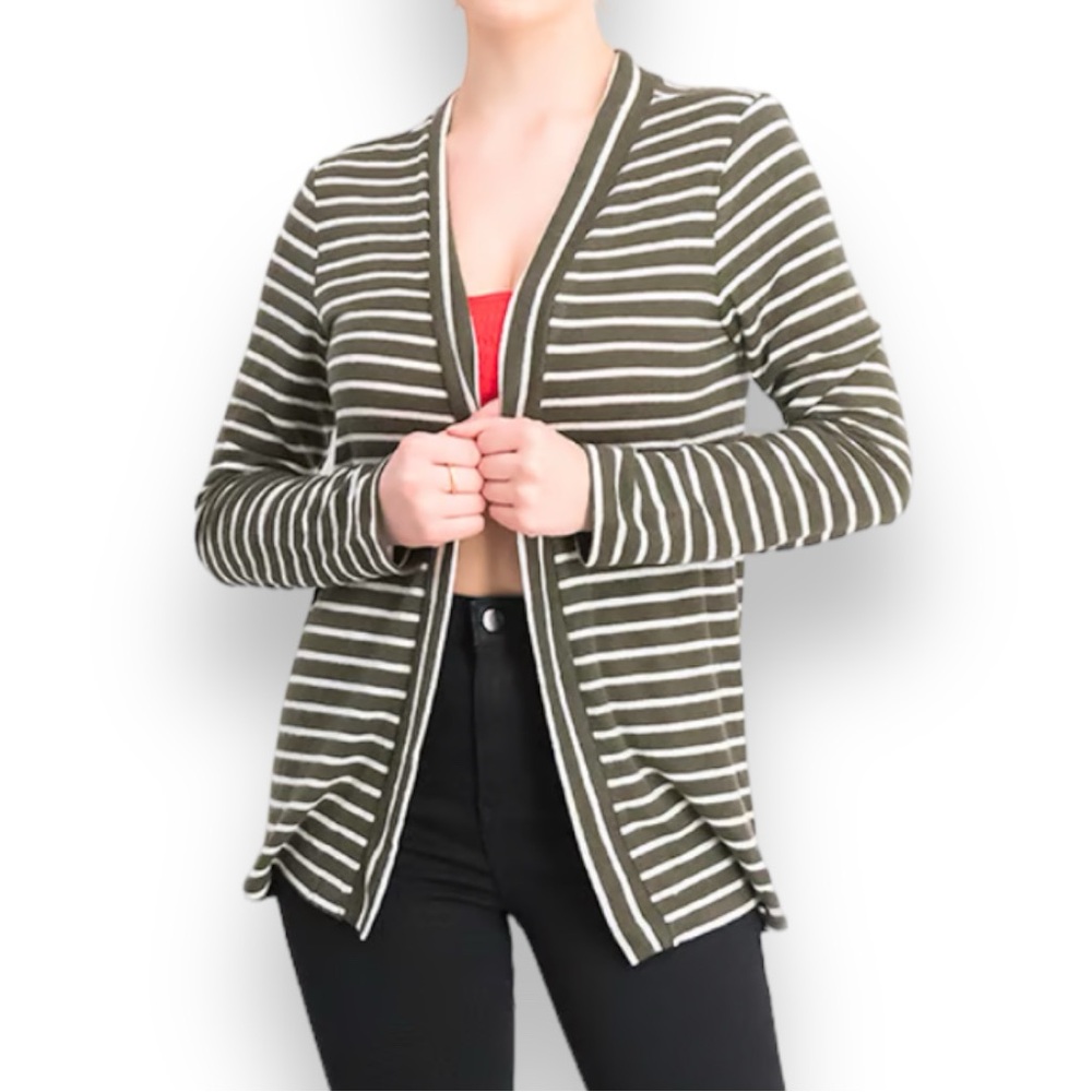 Mix by 41 Hawthorn Barona Brushed Knit Cardigan Sweater Olive Green White XS